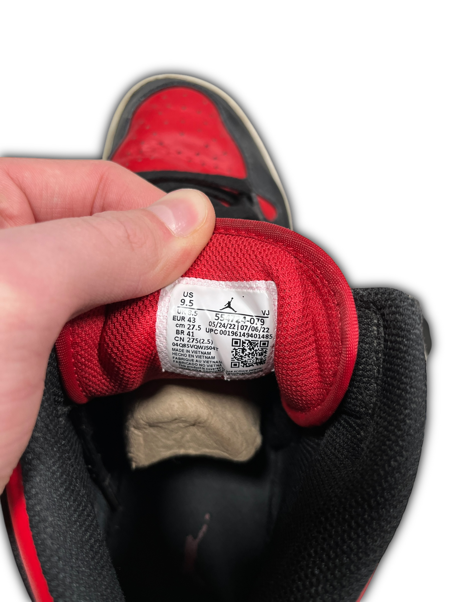 Jordan 1 Mid „Weiß Schwarz Rot“ Schuhe (EU 43)