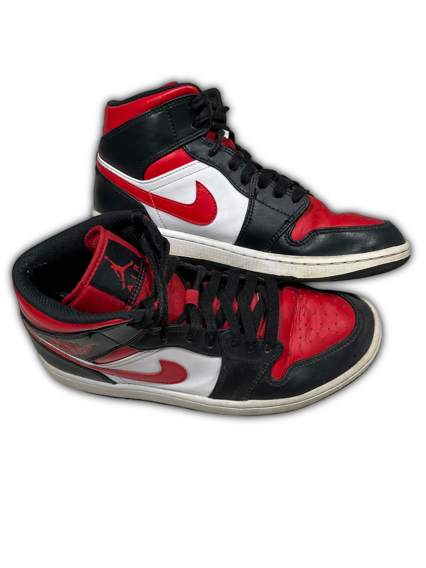 Jordan 1 Mid „Weiß Schwarz Rot“ Schuhe (EU 43)