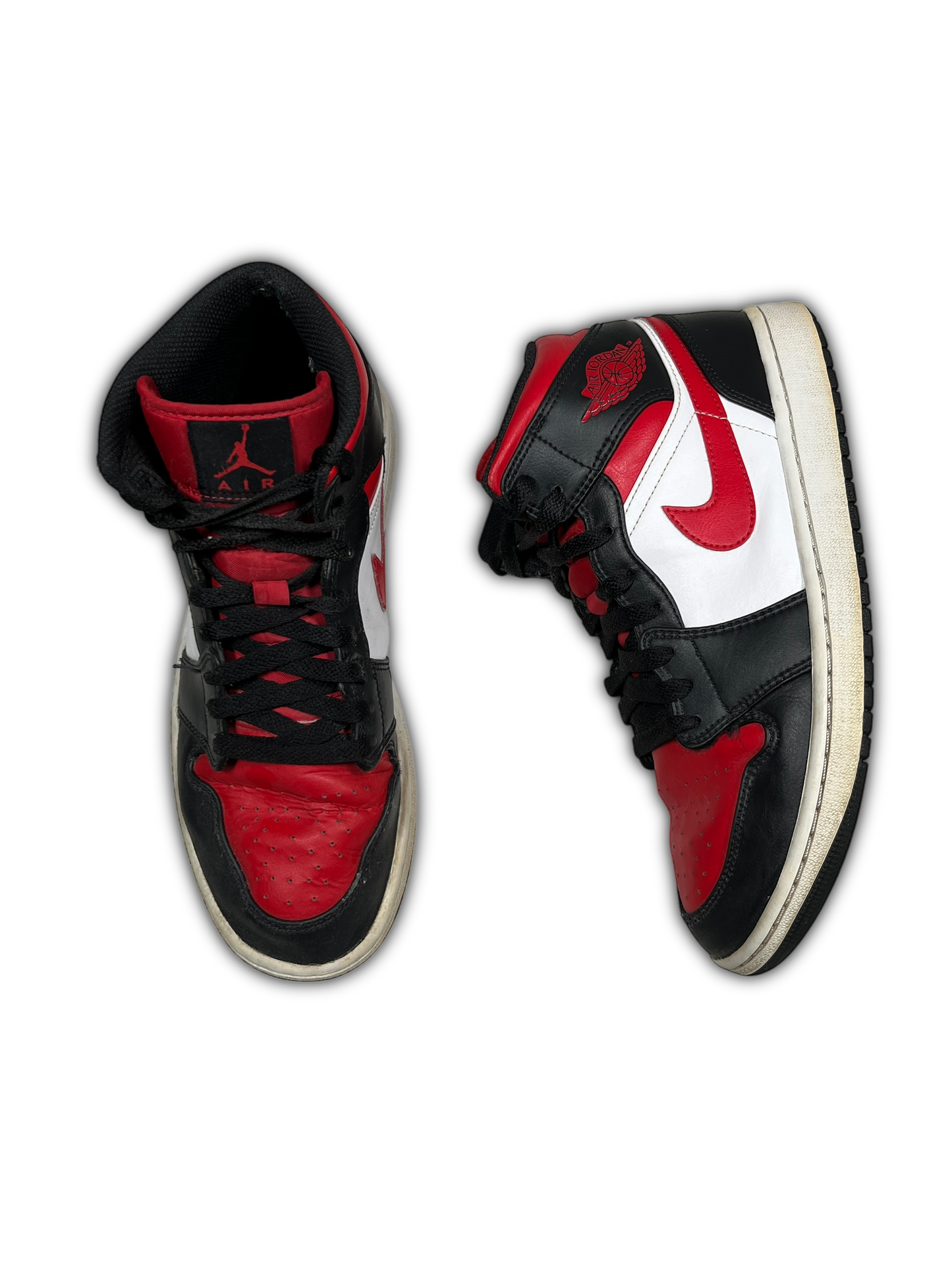 Jordan 1 Mid „Weiß Schwarz Rot“ Schuhe (EU 43)